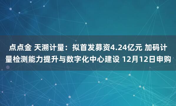 点点金 天溯计量：拟首发募资4.24亿元 加码计量检测能力提升与数字化中心建设 12月12日申购
